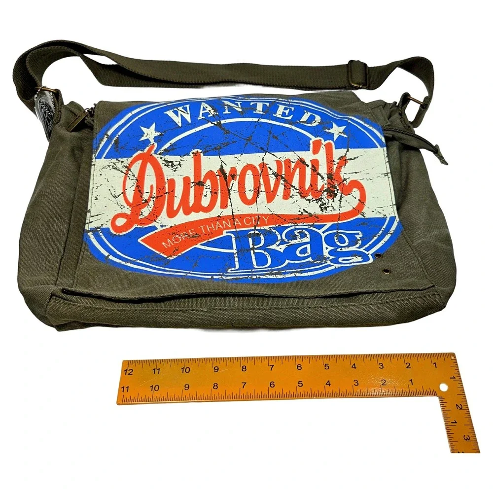 Robin Ruth Dubrovnik Messenger Bag Green Canvas Graphic Gorpcore Crossbody NWT